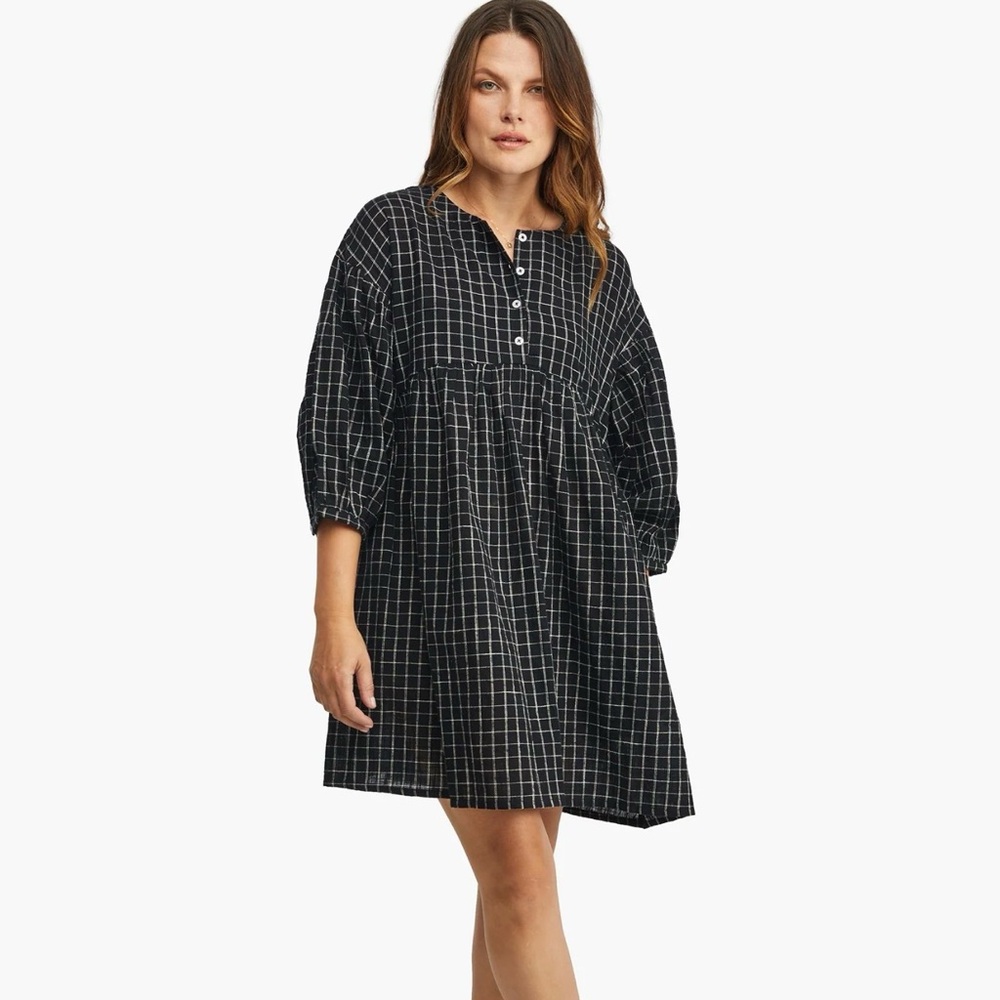 ABLE Nico swing dress black white cotton windowpane‎ Sz XS oversized